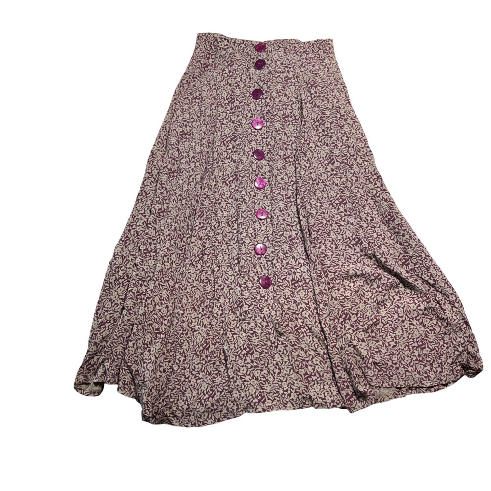 VTG Compagnie Internationale EXPRESS Floral Button Front Skirt Plum Medium 90s